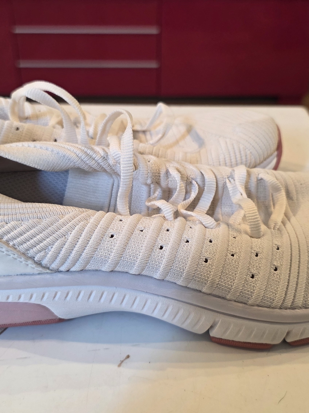 Ryka Romia Women's White Athletic Knit Sneakers with Pink Accents